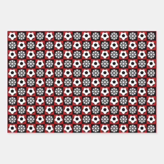 Voetbal en Snowflake Red en Black Kerstmis Inpakpapier Vel (Voorkant)