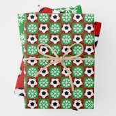Voetbal en Snowflake Red en Green Kerstmis Inpakpapier Vel (In situ)