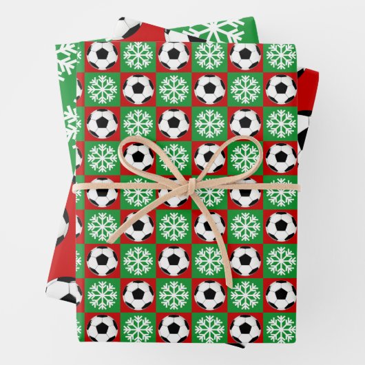 Voetbal en Snowflake Red en Green Kerstmis Inpakpapier Vel (In situ)
