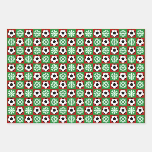 Voetbal en Snowflake Red en Green Kerstmis Inpakpapier Vel (Voorkant)