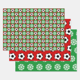 Voetbal en Snowflake Red en Green Kerstmis Inpakpapier Vel