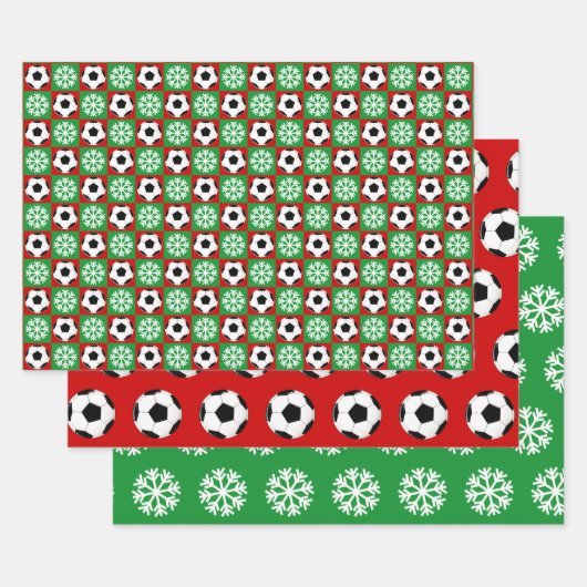 Voetbal en Snowflake Red en Green Kerstmis Inpakpapier Vel (Set)