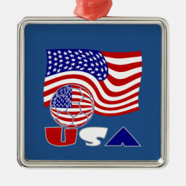 VOETBAL en vlag van de VS Metalen Ornament