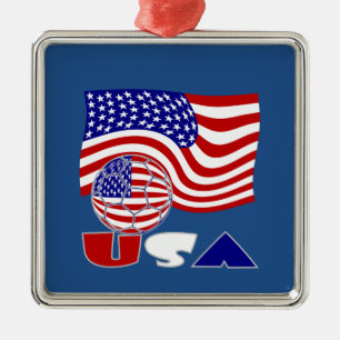 VOETBAL en vlag van de VS Metalen Ornament