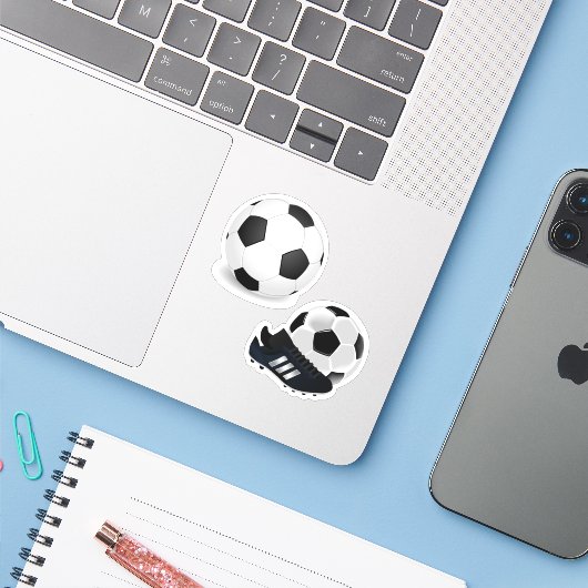 Voetbal- en voetschokken sticker (Laptop met iPhone)