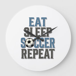 Voetbal Eten Slapen Herhaal Vintage Typografie T-s Grote Klok