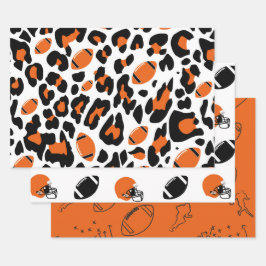 Voetbal Fan Uitrusting Zwart Oranje Luipaardprint Inpakpapier Vel
