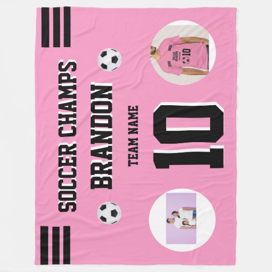 voetbal fleece deken roze foto's gepersonaliseerd  (Voorkant)