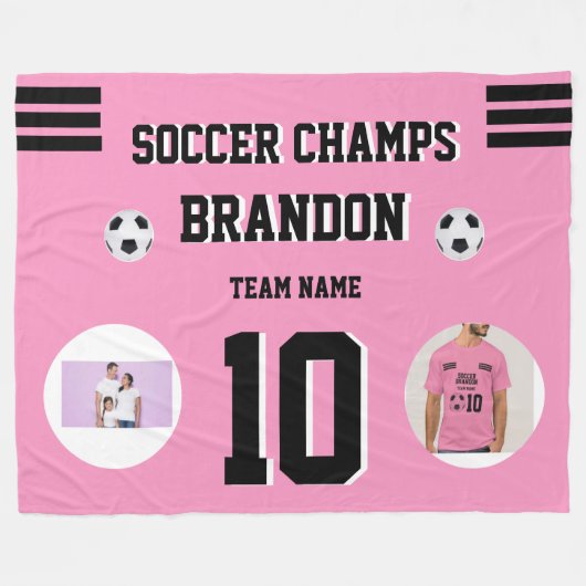 voetbal fleece deken roze foto's gepersonaliseerd  (Voorkant (Horizontaal))