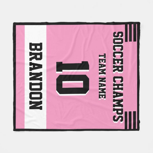 Voetbal Fleece Deken roze gepersonaliseerde speler (Voorkant (Horizontaal))