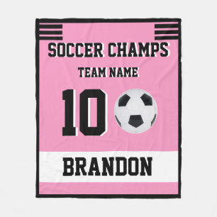 Voetbal Fleece Deken roze gepersonaliseerde speler
