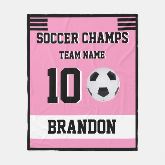 Voetbal Fleece Deken roze gepersonaliseerde speler (Voorkant)