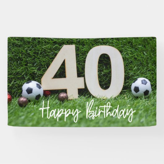 Voetbal Football 40e verjaardag op groengras Spandoek (Horizontaal)