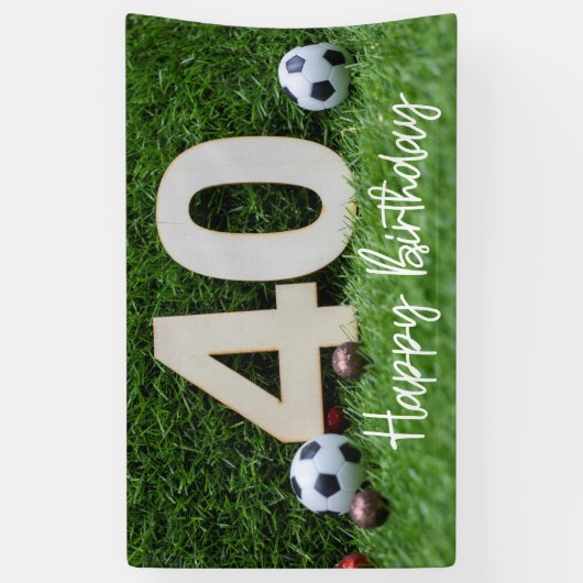Voetbal Football 40e verjaardag op groengras Spandoek (Verticaal)