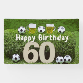 Voetbal Football 60th Birthday met bal op groen Spandoek