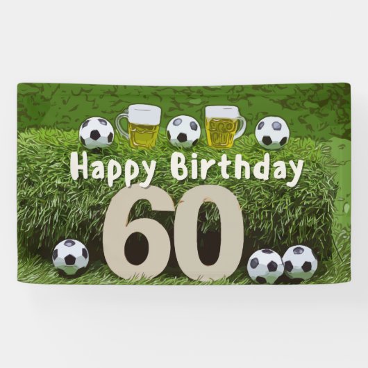 Voetbal Football 60th Birthday met bal op groen Spandoek (Horizontaal)