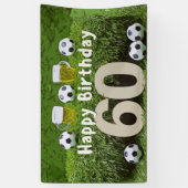 Voetbal Football 60th Birthday met bal op groen Spandoek (Verticaal)