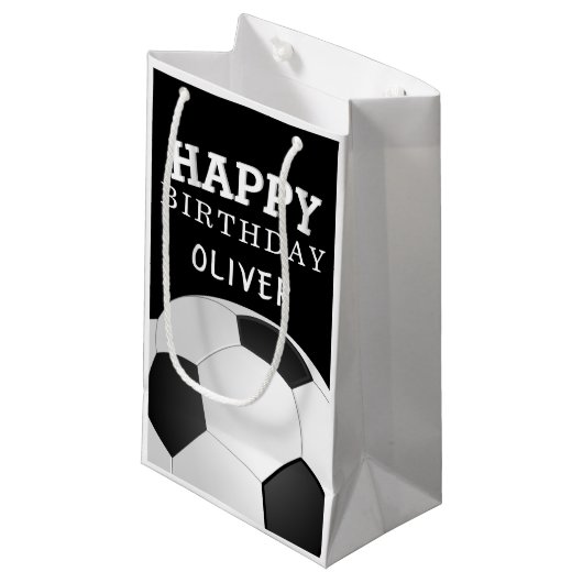 Voetbal Football Bal Happy Birthday Kinder naam Klein Cadeauzakje (Voorkant Gekanteld)