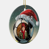 Voetbal Football Ball Santa Hat Kerstfoto Keramisch Ornament (Rechts)