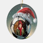 Voetbal Football Ball Santa Hat Kerstfoto Keramisch Ornament (Links)