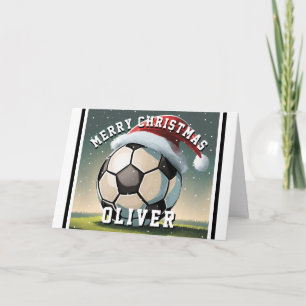 Voetbal Football Ball Santa Hoed Naam Kerst Kaart