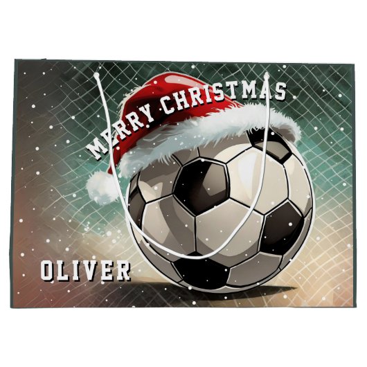 Voetbal Football Ball Santa Hoed Vrolijk Kerstfees Groot Cadeauzakje (Achterkant)