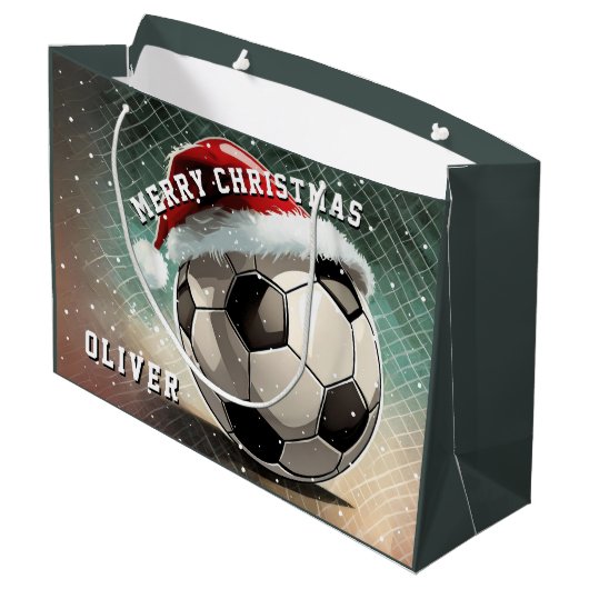 Voetbal Football Ball Santa Hoed Vrolijk Kerstfees Groot Cadeauzakje (Achterkant Gekanteld)