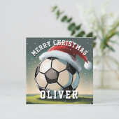 Voetbal Football Ball Santa Hoed Vrolijk Kerstfees Kaart (Staand voorkant)