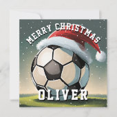 Voetbal Football Ball Santa Hoed Vrolijk Kerstfees Kaart (Voorkant)