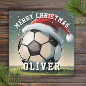 Voetbal Football Ball Santa Hoed Vrolijk Kerstfees Kaart
