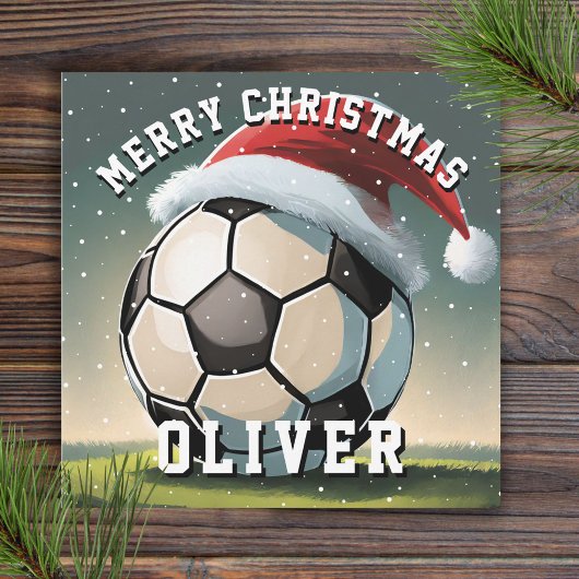 Voetbal Football Ball Santa Hoed Vrolijk Kerstfees Kaart