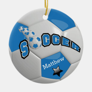 Voetbal Football Ball Star Speler   Blauw Keramisch Ornament