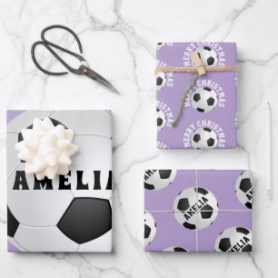 Voetbal Football Balls Kinder Naam Paarse Kerst Inpakpapier Vel