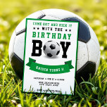 Voetbal Football Bday Boy 1e Verjaardagsfeest Kaart<br><div class="desc">Groen zwart-wit voetbal / football 1e verjaardagsfeestuitnodiging voor een jongenskind. Personaliseer het met uw bday party details. Geweldig voor sportfans en spelers.</div>