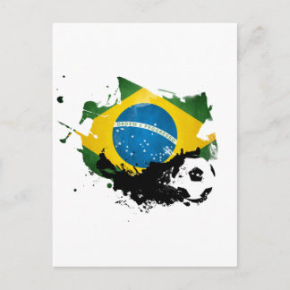 voetbal / football boven brazilievlag schilderen briefkaart