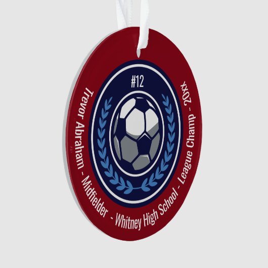 Voetbal Football Champion Team Monogram Rood Blauw Ornament (voorkant)