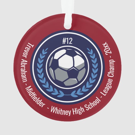 Voetbal Football Champion Team Monogram Rood Blauw Ornament (achterkant)