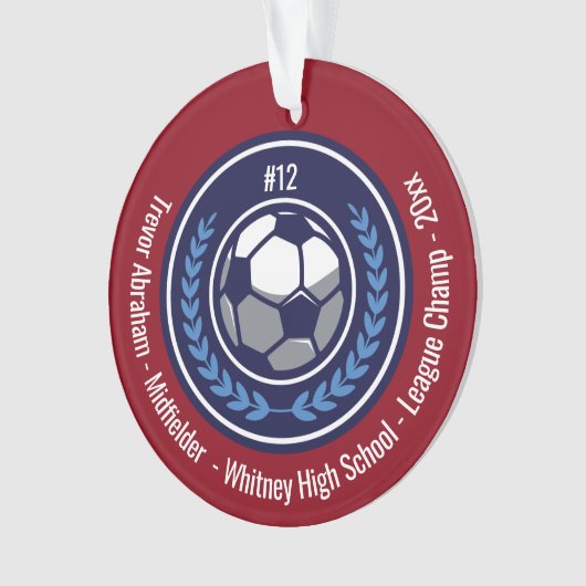 Voetbal Football Champion Team Monogram Rood Blauw Ornament (voorkant)