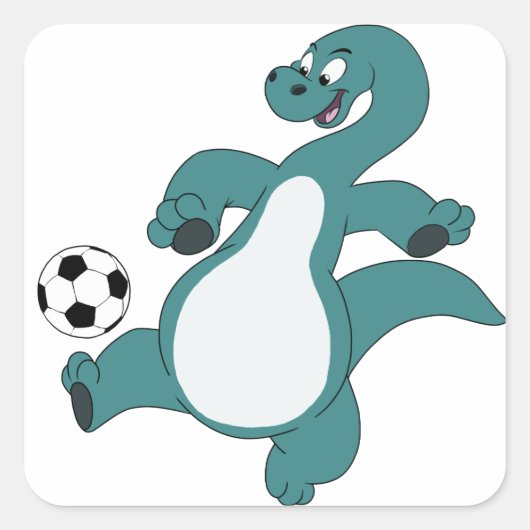 Voetbal Football Dinosaurus Vierkante Sticker (Voorkant)