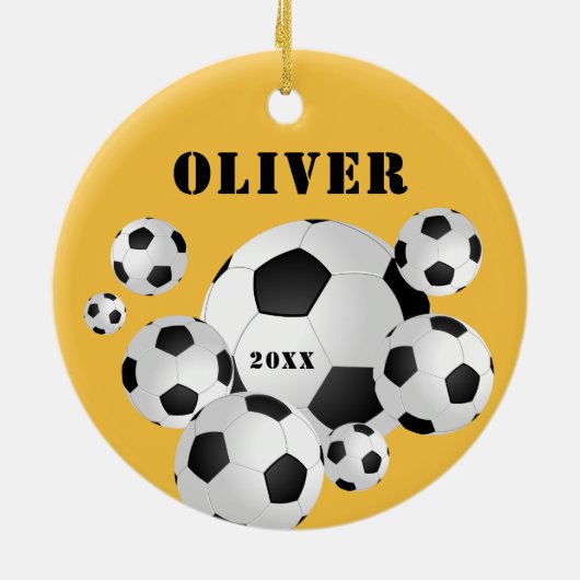 Voetbal Football Gele sport Kinderen Keramisch Ornament (Achterkant)