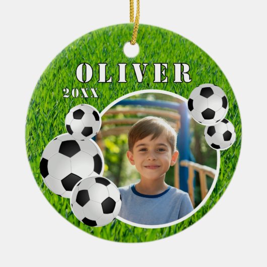 Voetbal Football Grass Sport Foto Keramisch Ornament (Voorkant)