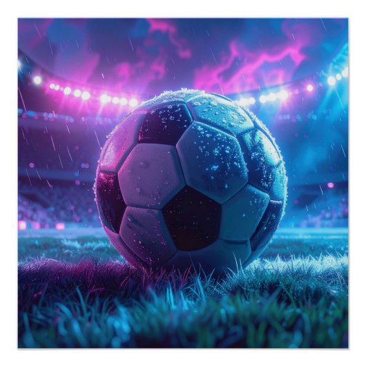 Voetbal Football in stadionarena extreem weer Perfect Poster (Voorkant)
