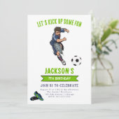 Voetbal football jongens verjaardagsfeestuitnodigi kaart (Staand voorkant)