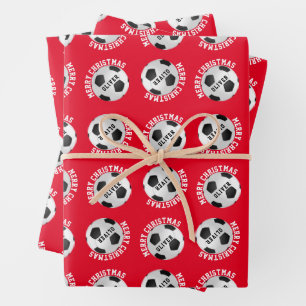 Voetbal Football Kinder naam Sport Merry Christmas Inpakpapier Vel