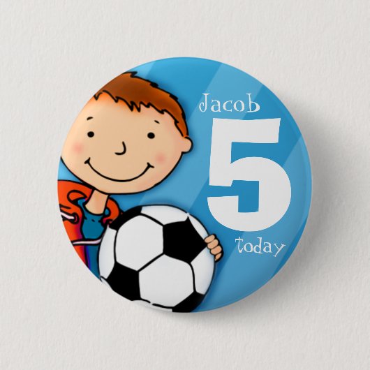 Voetbal/football naam en leeftijd 5 knop / badge ronde button 5,7 cm (Voorkant)