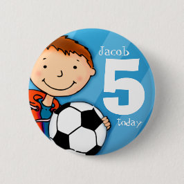 Voetbal/football naam en leeftijd 5 knop / badge ronde button 5,7 cm