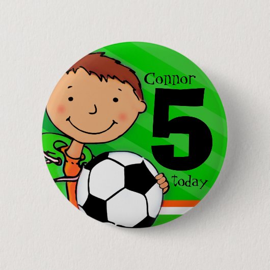 Voetbal / football naam leeftijd 5 groene knop / b ronde button 5,7 cm (Voorkant)