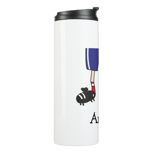 Voetbal Football Player Cartoon gepersonaliseerd Thermosbeker (Gedraaid links)