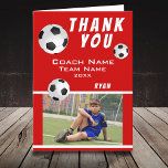 Voetbal Football Red Sports Dank je Coach Kaart<br><div class="desc">Voetbal Football Red Sports Dank je Coach Kaart. Voetbal dank u coach kaart met foto, dank u tekst, coach naam, team naam, jaar, jouw naam en voetballen. In de kaart zitten nog meer voetballen. Foto dank u kaart - voeg uw foto in de sjabloon. Personaliseer de kaart met namen en...</div>