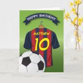 Voetbal Football Rood & Blauw Streep Shirt Verjaar Kaart (Gele Bloem)